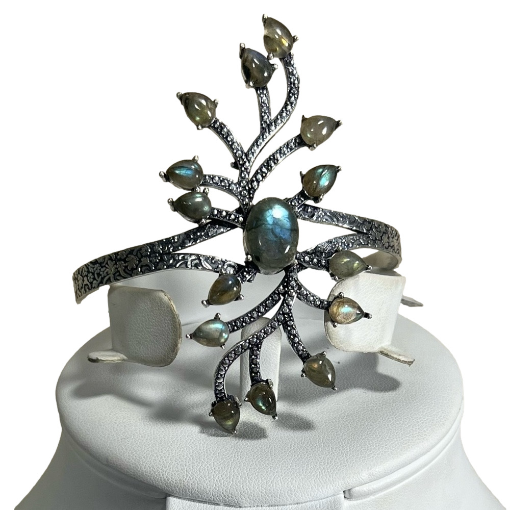 Labradorite Silver-Tone Branch Cuff Bracelet